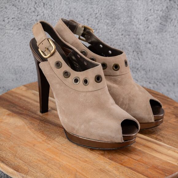 Stuart Weitzman Portside Gray Suede Grommet Slingback Stiletto 8.5 M Office - Picture 1 of 7